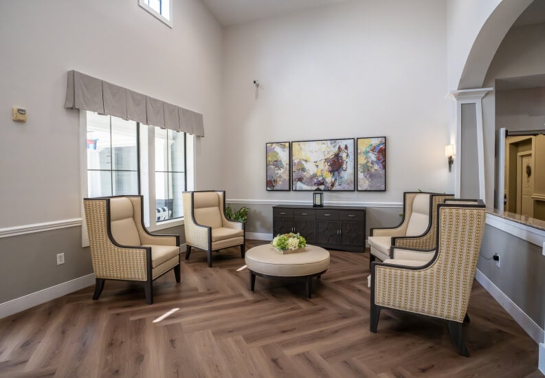 Bright Sitting Area with Seating for Seniors at Assisted Living Facility