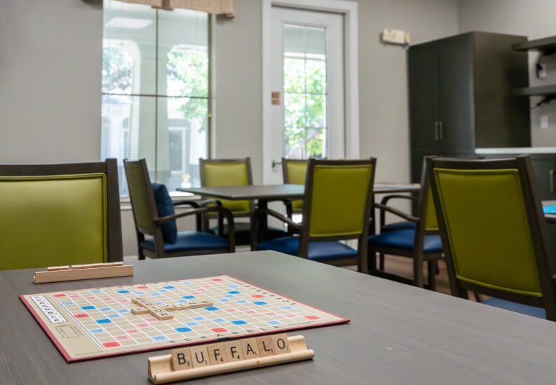 Game Room with Scrabble Board for Seniors at Assisted Living Facility Game Room with Scrabble Board for Seniors at Assisted Living Facility